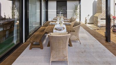 EMBARGO 6/10/2025 8:30PM The Block 2025 Week 10 Britt and Taz Alfresco Terrace and Stratco Shed room reveal 