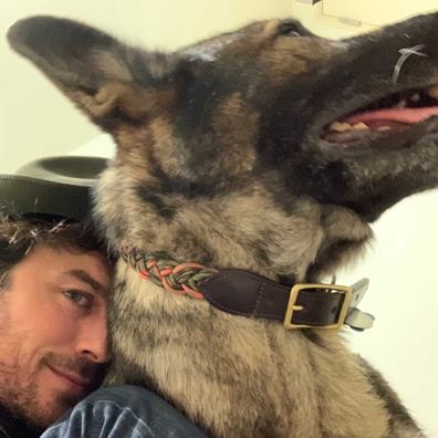 Ian Somerhalder poses with his dog at the vet.