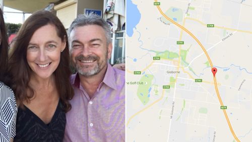 Missing Melbourne mother Karen Ristevski with husband Borce; Calder Highway, near Gisborne. (Supplied/Google Maps)