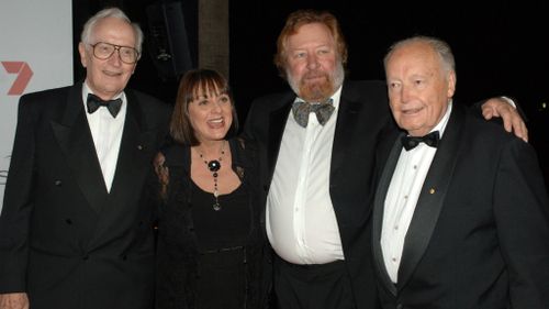 Stuart Wagstaff with fellow screen personalities Denise Drysdale, John Wood and Charles "Bud" Tingwell. (AAP)