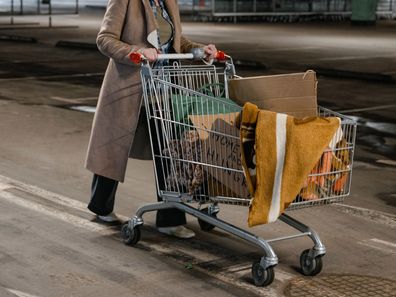 Homeless woman stock photo.