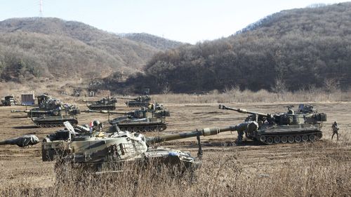 The South Korean side of the border after North Korea launched a missile in November. Photo: AAP