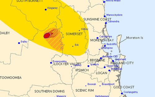 Severe thunderstorms developing again over southeast Queensland, currently west of Brisbane