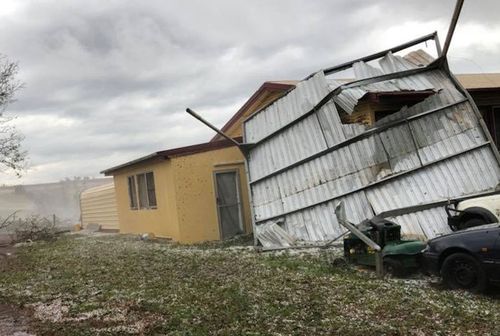 Storm damage to buildings on Damien Tessmann's Qld farm.