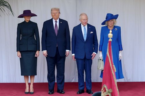 First Lady Melania Trump, US President Donald Trump, King Charles III and Queen Camilla