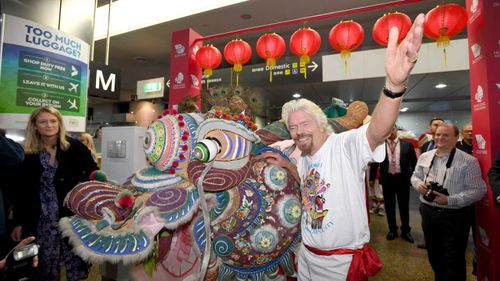 Richard Branson at the launch of the Virgin Australia route from Melbourne to Hong Kong.