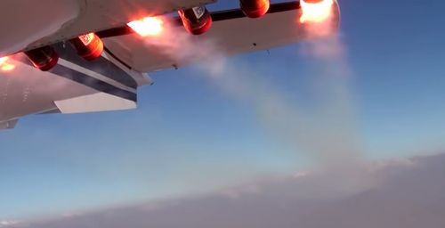 The flare system on the plane releases a special mixture designed to trigger rainfall on the UAE.