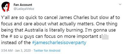 YouTube star, James Charles, Instagram video, Twitter, comments, bushfire