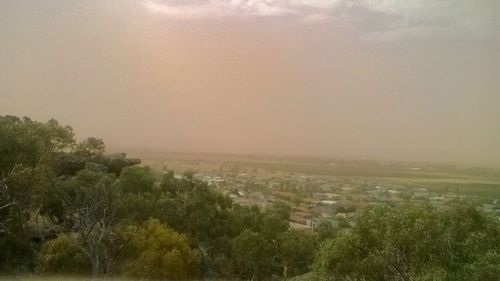 A dust storm is seen approaching Griffith, in the Riverina. (Max Roberts)