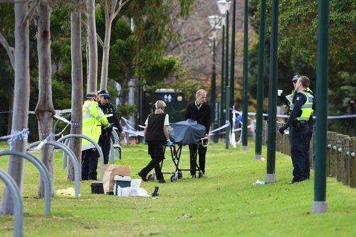 The woman's body was found at the park by a passer-by at 3am yesterday. Picture: AAP