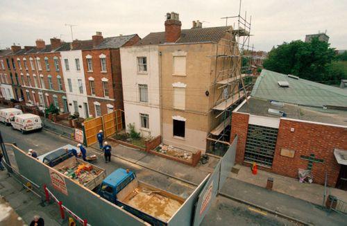 The home of serial killer Fred West before it was demolished after his 1995 death while on remand.