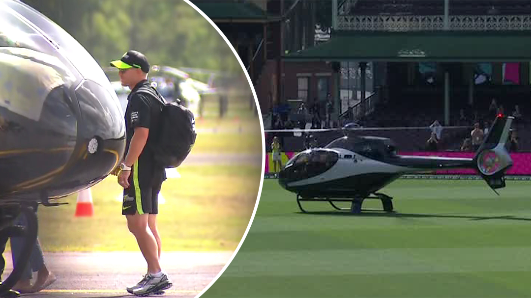 David Warner touches down at SCG in helicopter ahead of Sydney BBL derby