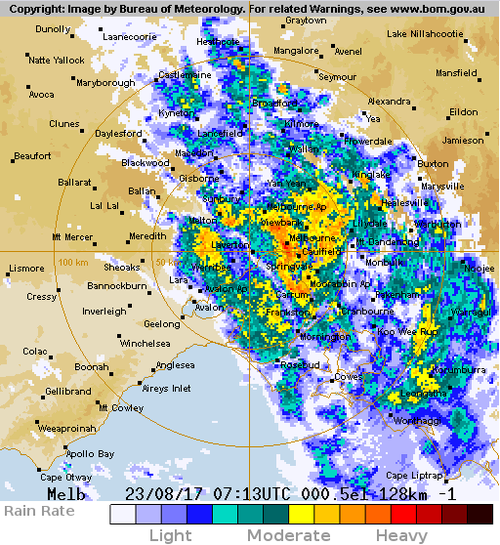 Most of central Victoria is being pummelled by heavy showers. (BoM)