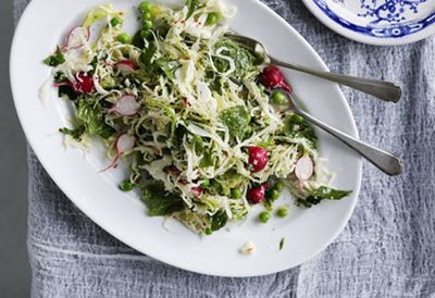 Cabbage, pea, mint, chilli and parmesan salad