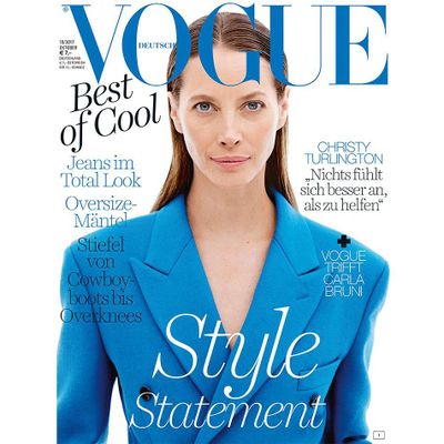 <p>Nostalgia for '90s supermodels has been given its latest fix with Christy Turlington posing for the cover of the  October issue of <em>Vogue Germany.</em></p>
<p>Clad in a bright blue suit by Calvin Klein, the 48-year-old let her natural beauty shine through with a bare-face and slicked-back hairdo on the minimalist cover shot by Daniel Jackson.</p>
<p>The mother-of-two is the latest '90s mega model to come back to the forefront of the fashion world,  with Helena Christensen and Cindy Crawford lighting up the front row at Tom Ford's S/S'18 show at  New York Fashion Week.</p>
<p>In the '90s Christy was the face of Calvin
Klein Eternity, Chanel, Versace and continues to model, appearing most recently
in Tiffany &amp; Co. campaign.</p>
<p> Married to director
and actor Ed Burns, Christy prefers not to be weighed down by the supermodel
tag.<br />
"It didn't
mean anything to me. It was just, like, 'Ewww,' " Christy told <em><a href="https://www.google.com.au/search?q=%22It+didn%27t+mean+anything+to+me.+It+was+just%2C+like%2C+%27Ewww%2C%27+%22+Christy+told+Town+%26+Country+magazine.&amp;rlz=1C1CHFX_enAU747AU747&amp;oq=%22It+didn%27t+mean+anything+to+me.+It+was+just%2C+like%2C+%27Ewww%2C%27+%22+Christy+told+Town+%26+Country+magazine.&amp;aqs=chrome..69i57.311j0j7&amp;sourceid=chrome&amp;ie=UTF-8" target="_blank" draggable="false">Town &amp;
Country</a></em><a href="https://www.google.com.au/search?q=%22It+didn%27t+mean+anything+to+me.+It+was+just%2C+like%2C+%27Ewww%2C%27+%22+Christy+told+Town+%26+Country+magazine.&amp;rlz=1C1CHFX_enAU747AU747&amp;oq=%22It+didn%27t+mean+anything+to+me.+It+was+just%2C+like%2C+%27Ewww%2C%27+%22+Christy+told+Town+%26+Country+magazine.&amp;aqs=chrome..69i57.311j0j7&amp;sourceid=chrome&amp;ie=UTF-8" target="_blank" draggable="false"> magazine.</a> </p>
<p>"When it blew up I felt the same: The tabloid nature was
to take something, grow it, manipulate it into not the real thing. And it was embarrassing."&nbsp;</p>
<p> Christy&rsquo;s main
focus today is Every Mother Counts, a not for profit organisation dedicated to
making pregnancy and childbirth safe in the US. Christy established the
organisation in 2010, having experienced a postpartum haemorrhage in 2003 when
daughter Grace was born. (Finn, her son, was born two and a half years later.)</p>
<p>Click through to see some of Christy Turlington's most iconic model moments.</p>