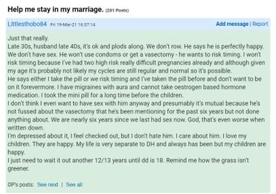 Mumsnet post unhappy wife thinking of leaving husband