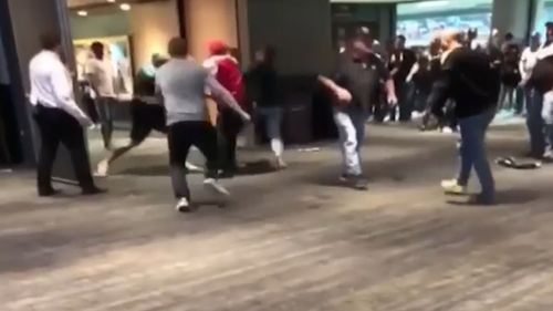 The fight erupted inside Adelaide Oval's Margarey Room. (9NEWS)