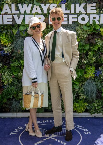 WIMBLEDON, ENGLAND - JULY 4: Talulah Riley and Thomas Brodie-Sangster attend The Championships, Wimbledon 2024 on July 04, 2024 in Wimbledon, England. (Photo by Antony Jones/Getty Images for AELTC)