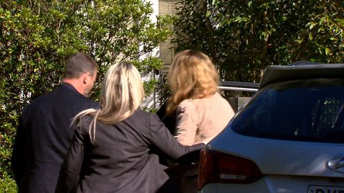 The teenagers' mother, Olga Edwards (right), returned to the West Pennant Hills home for the first time. Picture: 9NEWS