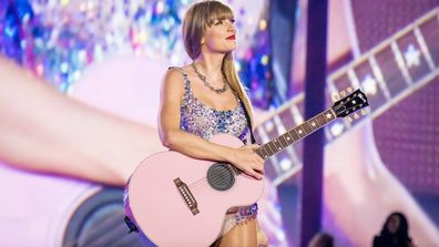Taylor Swift performs onstage during The Eras Tour at Mercedes-Benz Stadium on April 28, 2023 in Atlanta, Georgia. 