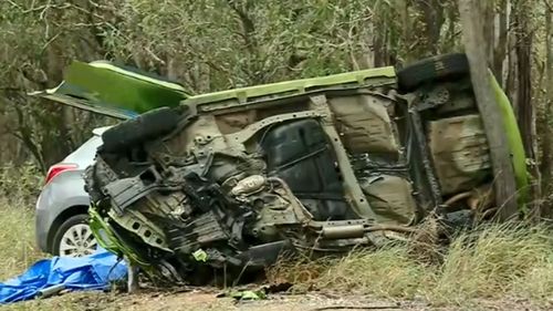The Holden struck a Honda Jazz, which flipped and struck a tree before being hit by another car. 