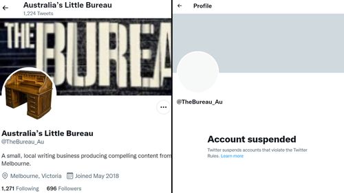 The account with the TheBureau_Au Twitter handle has been suspended