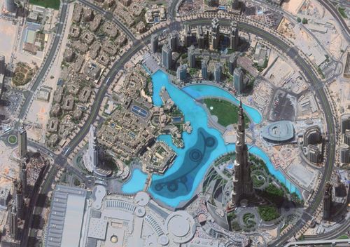 DigitalGlobe satellite imagery of the Burj Khalifa in Dubai, UAE. The Burj Khalifa is the tallest structure in the world at 829.8 meters. (Getty)
