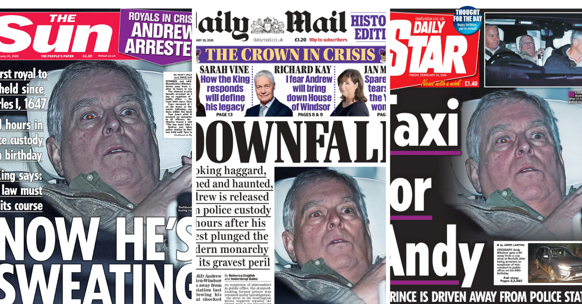 All the UK newspaper front pages the day after ex-prince Andrew’s arrest