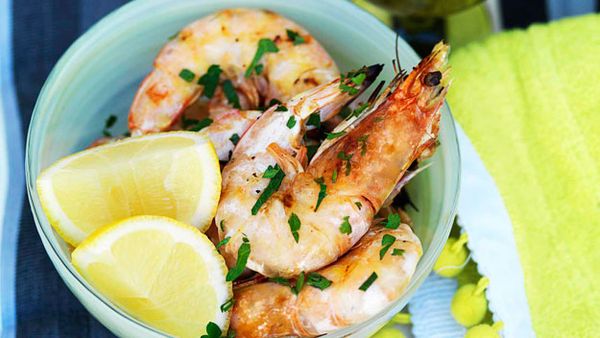 Barbecued king prawns with lemon and parsley