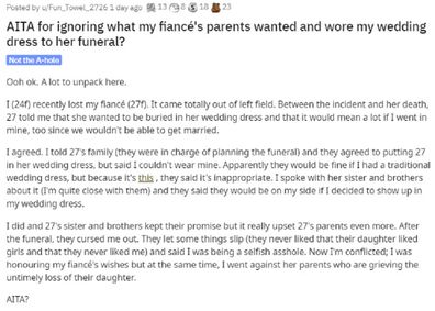 The woman has explained the situation on Reddit, asking for advice.