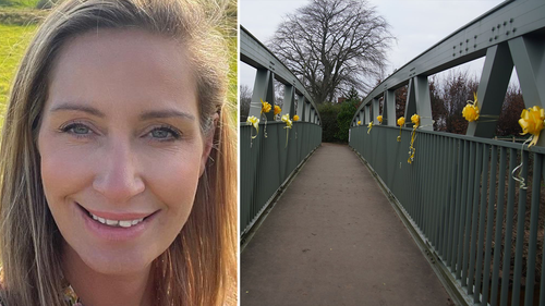 Des rubans jaunes d'espoir ont été attachés à un pont pour la mère disparue Nicola Bulley. 