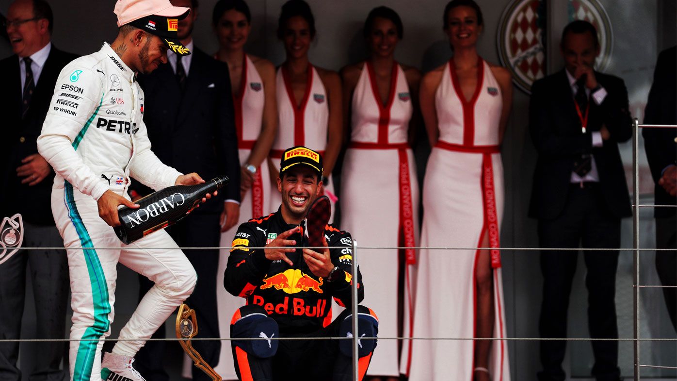 Formula 1: Daniel Ricciardo caps off Monaco GP victory with royal shoey and bellyflop into Red Bull pool