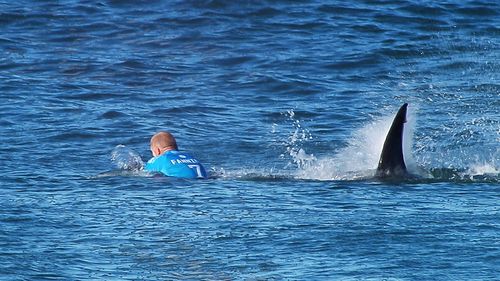 In this screen grab from footage by the World Surf League, Mick Fanning of Australia  is attacked by a Shark at the Jbay Open on July 19, 2015 in Jeffreys Bay, South Africa. (Photo by WSL/World Surf League via Getty Images)