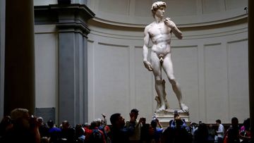 Michelangelo&#x27;s masterpiece &quot;David&quot; on display in Florence.
