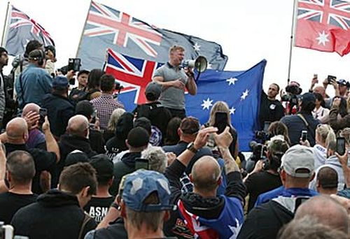Blair Cottrell and protestors (AAP)
