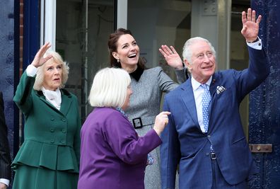 Prince Charles, Prince of Wales, Camilla, Duchess of Cornwall and Catherine, Duchess of Cambridge visit The Prince's Foundation training site for arts and culture on February 3, 2022 in London, England. 