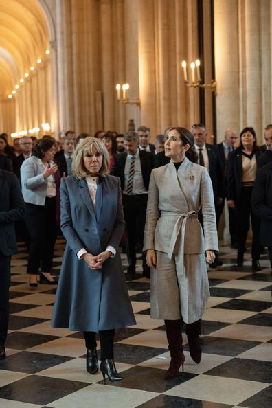 Queen Mary of Denmark tours the Notre Dame cathedral with First Lady of France Brigitte Macron on the final day of the state visit to France, Wednesday April 2 2025.
