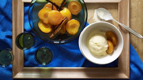 Apricots in vanilla-brandy syrup