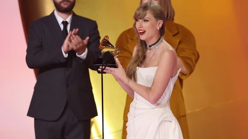 Taylor Swift accepts the "Album Of The Year" award for "Midnights" onstage during the 66th GRAMMY Awards at Crypto.com Arena on February 04, 2024 in Los Angeles, California.