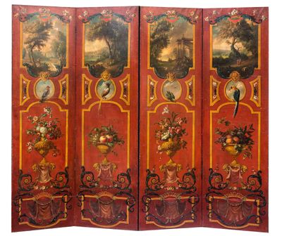 <strong>An Italian four panel painted leather screen, 18th/19th century</strong>