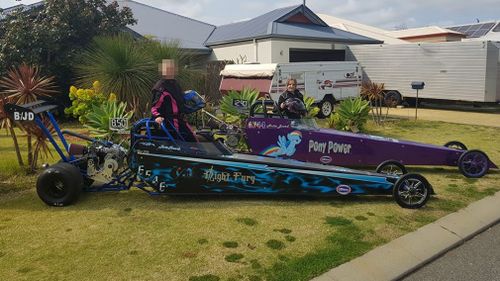 Anita (right) with her Pony Power dragster. (Facebook)