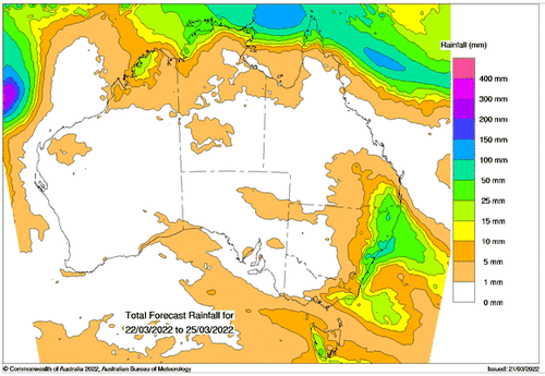 Up to 100 millimeters of rain could fall over NSW in four days.