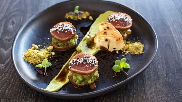 Tuna carpaccio 'la zingara' with avocado, sesame seeds and bottarga courtesy of Joe Vargetto for Massi, Melbourne