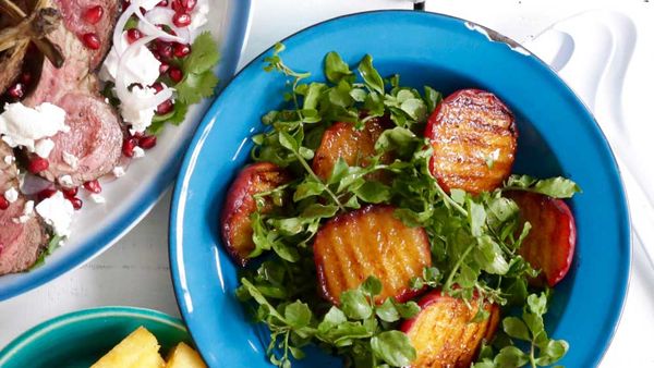 Grilled peach and watercress salad recipe