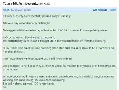 Mumsnet post MIL move out