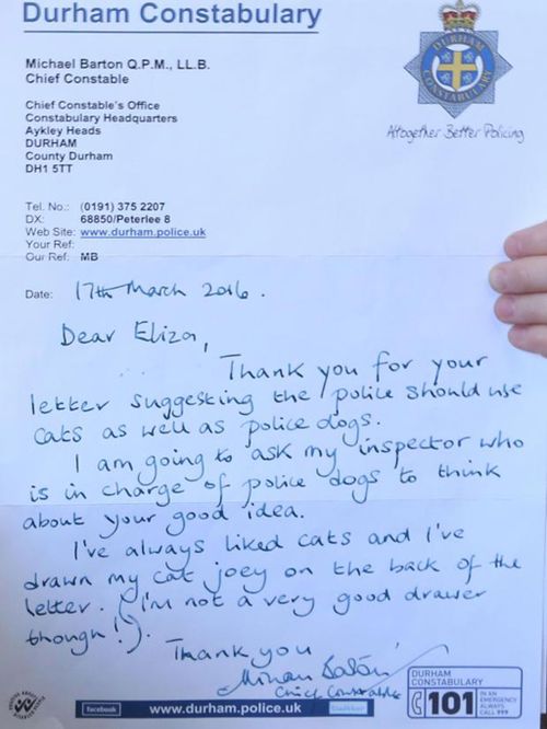 The letter that was written in reply to Eliza from Durnham Police chief Mike Barton. (Northern Echo)