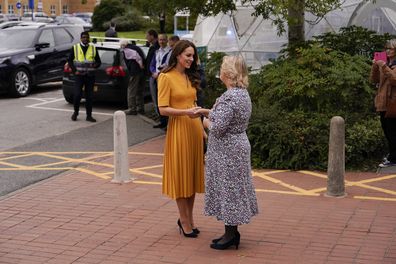 Kate, Princess of Wales, arrives to visit Royal Surrey County Hospital Maternity Unit, in Guilford, England, Wednesday, Oct. 5, 2022