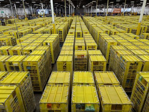Inside an Amazon fulfilment centre in Seattle, US.