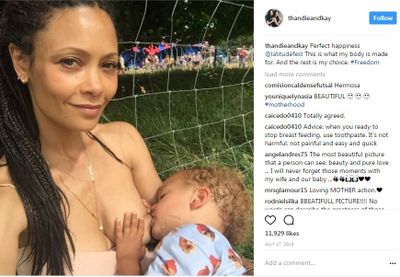 Thandie Newton wasn't shy about breastfeeding her babe at a recent festival snapping a shot and sharing it to her Instagram account. "This is what my body is made for," she wrote.