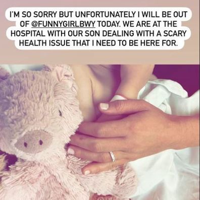 Lea Michelle posts Instagram story letting fans know her son Ever is in hospital. 